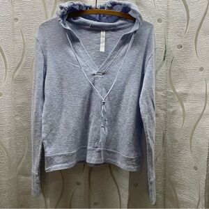 Rifione Hoodie Womens Medium Blue Good V-Neck Tassel Drawstring Athleisure